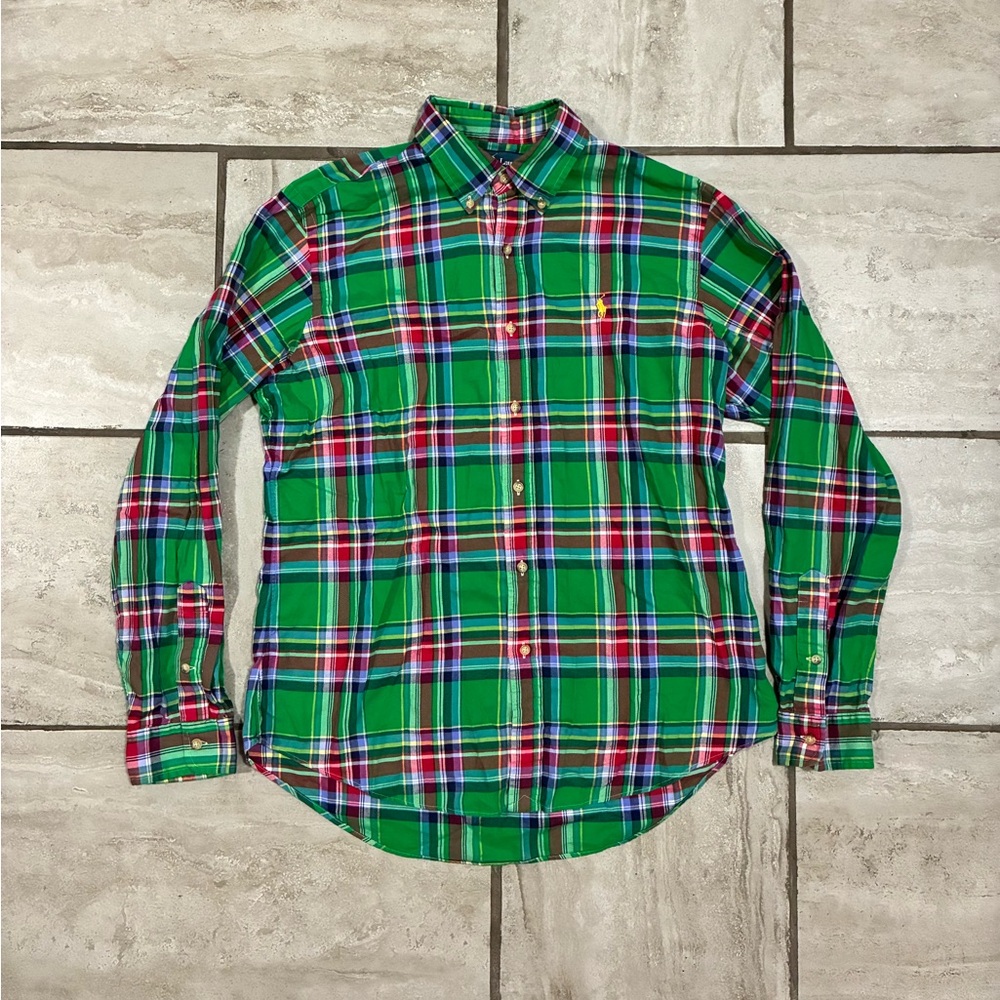 Vintage Ralph Lauren Green Plaid Button-Down Shirt Size Large